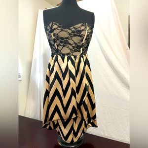 Black and cream zig zag stripped dress with lace top